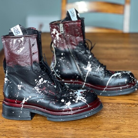 RARE A.S.98 Paint Splatter Black and Burgundy Ankle Boots EU 41 NWT - Picture 9 of 15